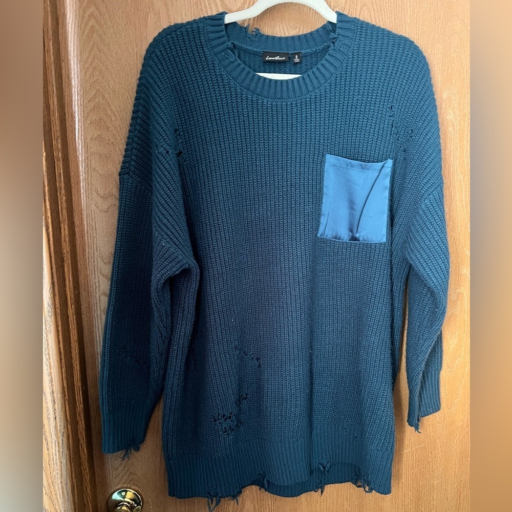 Torrid 2x Lovesick Distressed Deep Teal Green Crew Neck Sweater
